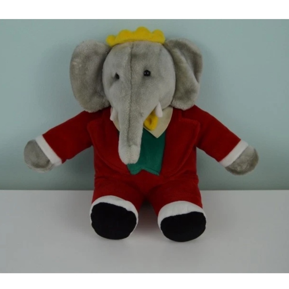 Gund Babar Elephant Plush Stuffed Animal Toy Christmas Suit Yellow Bow Tie 1988